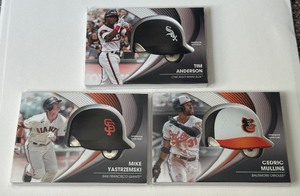 lot 71A image: 3 Card 2022 Topps Baseball Update Commemorative Batting Helmet Cards