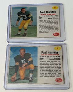 lot 72A image: 1952 Post Green Bay Packers 2 Card Football Lot - Paul Hornung #6 and Fred Thurston #14 Vintage