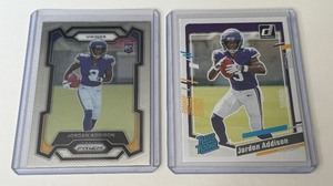 lot 77A image: Jordan Addison 2 RC Lot Rookie Minnesota Vikings Football Cards Prizm and Donruss