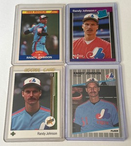 lot 131A image: Randy Johnson 4 RC Lot - Donruss, Fleer, Upper Deck, Score, Rookie Baseball Cards