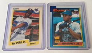 lot 132A image: Ken Griffey Jr. 2 Card 2nd Year Lot 1990 Topps and Fleer Baseball Cards