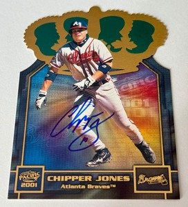lot 12 image: Chipper Jones AUTO RARE  2001 Pacific Gold Crown #6  Atlanta Braves Baseball Card