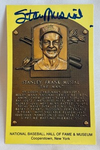 lot 9B image: Stan Musial Signed National Baseball Hall of Fame Museum Post Card - St. Louis Cardinals