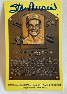 lot 35B image: Stan Musial Signed National Baseball Hall of Fame Post Card - St. Louis Cardinals
