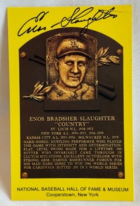 lot 48B image: Enos Slaughter Signed National Baseball Hall of Fame Museum Post Card