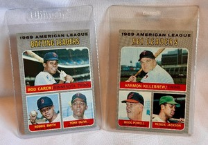 lot 311A image: 1970 Topps Baseball #62 and #64 AL Batting and RBI Leaders - Carew, Oliva, Killebrew, Jackson - Vintage