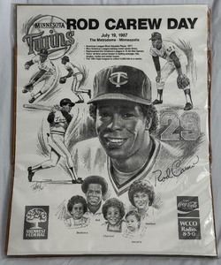 lot 39B image: Rod Carew Day Poster 18x22 July 19, 1987 Minnesota Twins Baseball
