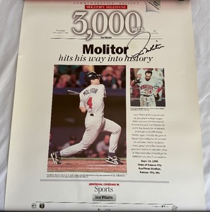 lot 34B image: Paul Molitor Signed 1996 Minnesota Twins 3000th Hit Baseball Poster