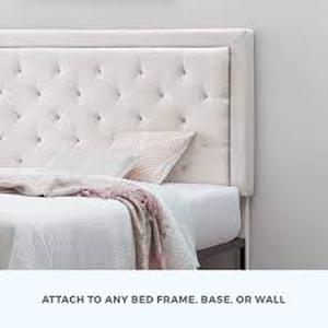 lot 29 image: Brookside Ella Upholstered Cream King Headboard with Diamond Tufting   Customer Returns See Pictures