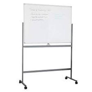 lot 31 image: Mind Reader 49.5 in. L x 21 in. W x 73.5 in. H Rolling Double-Sided Dry Erase Magnetic Board 47 x 35.5, White   Customer Returns See Pictures