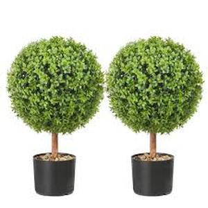 lot 42 image: VEVOR Artificial Topiaries Boxwood Trees 22 in. Green Artificial Boxwood Topiaries With Containers Ball-Shape Plant, (2-Piece) Customer Returns See Pictures