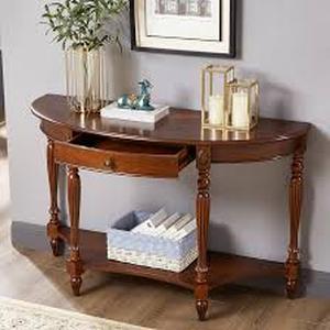 Homecraft Furniture Lewis 48 in. Mahogany Half Moon Wood Console Table with Storage Customer Returns See Pictures