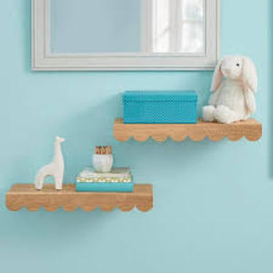 lot 56 image: StyleWell Kids Scalloped Wood Floating Wall Shelves (Set of 2) Customer Returns See Pictures