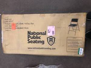 lot 45 image: National Public Seating Burgundy Plastic Seat Stackable Outdoor Safe Folding Chair (Set of 4)  Customer Returns See Pictures