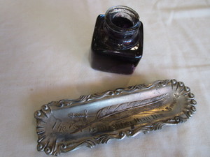 lot 97 image: Metal Pen Holder, Ink Bottle