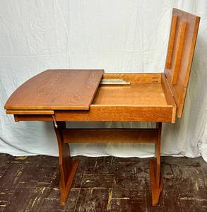 lot 54 image: Handmade PuzzleCraft Table with Silde Out Extension and Storage Cabinet