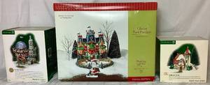 lot 166 image: Department 56 2002 Glacier Park Pavilion Holiday Gift Set North Pole Series, Wedding Bells Chapel and Polar Power Company