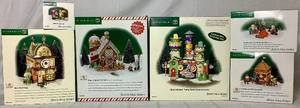 lot 181 image: North Pole Series Dept 56 Ginnys Cookie Treats Set, Mini Donut Shop, Village Animated Yummy Gummy Gumdrop Factory, Smores & Hot Chocolate, Marshmallows Around the Campfire and Gumdrop Taste Test