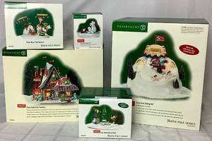 lot 183 image: Dept 56 North Pole Series Coca-Cola Fizz Factory, Coca-Cola Sliding Hill, Polar Bear Taxi Service, Ice Cold Coca-Cola and Coca-Cola Taste Test