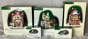 lot 188 image: North Pole Series Dept 56 Crayola Polar Palette Art Center, Crayola Cruisin Elves, Barbie Boutique, Twinkle Brite Glitter Factory with Glitter Detail Elves