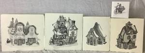 lot 202 image: Dept 56 Early Editions of North Pole Series Christmas Bread Bakers, Glass Ornament Works, Neenees Dolls & Toys, Holiday Deliveries and Popcorn & Cranberry House
