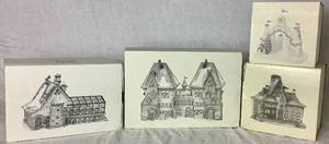 lot 201 image: Dept 56 Early Editions of North Pole Series North Pole Express Depot, North Pole Gate, Mrs. Claus Greenhouse and North Pole Dolls & Santas Bear Works