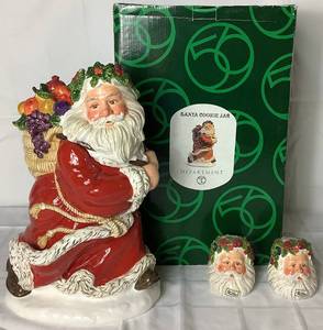 lot 47 image: Department 56 Santa Cookie Jar and 2001 Father Christmas Peggy Toole 3 Salt and Pepper Shakers