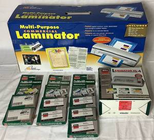 lot 61 image: Multi Purpose Commercial Laminator, Small Laminator HL-4 and 6 boxes of Laminating Pouches