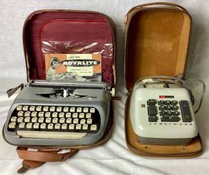lot 49 image: Vintage Royal Royalite Portable Typewriter Complete with Carrying Case and Underwood Add-Mate Adding Machine with Case
