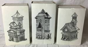 lot 194 image: Dept 56 Early Editions of North Pole Series Tin Soldier Shop, Post Office and North Pole Chapel