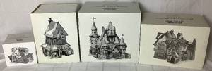 lot 200 image: Dept 56 Early Editions of North Pole Series Santas Workshop, Santas Rooming House, Route 1, North Pole Home of Mr. & Mrs. Claus plus Untangle the Christmas Lights