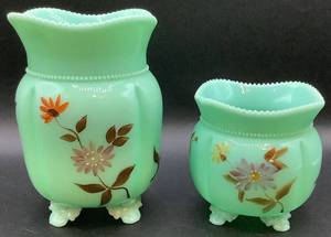 lot 131 image: Antique Tartentum Pomono Green Painted Uranium Custard Glass Georgia Gems 4 and 6