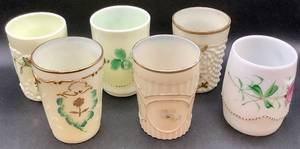 lot 146 image: Antique Custard Uranium Glass Tumblers from Various Manufacturers - 6 total