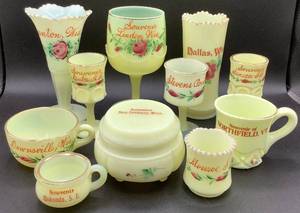 lot 149 image: Antique Custard Uranium Glass Souvenir Collection Lot 2  - 11 Assorted Pieces