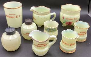 lot 148 image: Antique Custard Uranium Glass Souvenir Collection - 9 Pieces