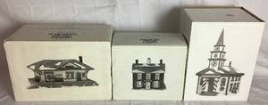 lot 251 image: Retired Dept 56 New England Village Series Apple Valley School, Captains Cottage and Bobwhite Cottage