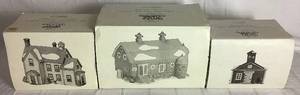 lot 260 image: New England Village Series Retired Dept 56 Red Schoolhouse, Pennsylvania Dutch Farmhouse and Pennsylvania Dutch Barn