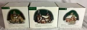 lot 267 image: New England Vilage Series Dept 56 Laurel Hill Church, Whitehill Roud Barn and Harpers Farm