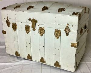 lot 113 image: Antique Domed Top Painted Trunk with Gold Toned Accents