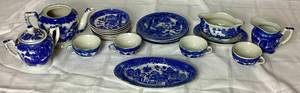 lot 76 image: Miniature Blue Willow Japanese Tea and Dinnerware Set - Childs Set