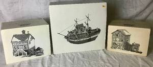 lot 245 image: Dept 56 Retired New England Village Series The Emily Louise, Navigational Charts & Maps and Blue Star Ice Co.