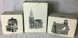 lot 254 image: Retired Dept 56 New England Village Series Ann Shaw Toys, Sleepy Hollow School and Old North Church