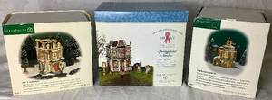 lot 264 image: Dept 56 New England Village Series Hale & Hardy House, Springfield Studio Gift Set and Franklin Hook & Ladder Co.