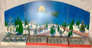 lot 315 image: Dept 56 North Pole Series Backdrop and Accessories - 5 Piece Set