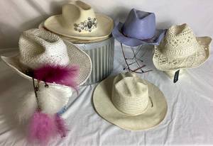 lot 211 image: Assortment of Womens Cowboy Hats - Rockmount Size 7, Charlie1Horse Size L, Bailey of California (No Size), Bedazzled 100% Wool Cowboy Hat (No Size) Sonoma WovenHat (One Size Fits Most)