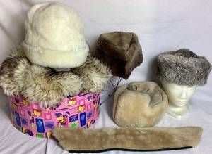lot 228 image: Assortment of 1 Rabbit Fur Hat and Faux Fur Winter Accessories