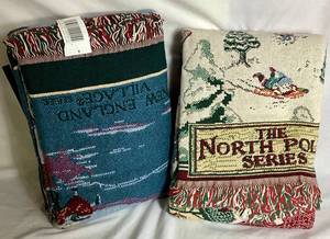 lot 282 image: (2) Dept 56 New England Village and North Pole Series Throws 48 x 67
