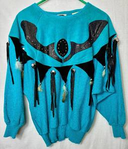 lot 220 image: Miller Outwear Vintage Western Style Cow Suede Fringe and Feather Accented Sweater Size XL