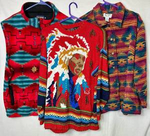 lot 224 image: (3) AztecNative American Style Sweater Bundle