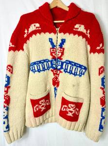 lot 17 image: Mens Vintage Mary Maxim Wool Cowichan Totem Pole Full Zip Up Sweater